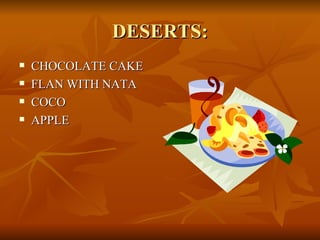 DESERTS: CHOCOLATE CAKE FLAN WITH NATA COCO APPLE 