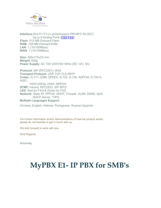 My Pbx E1   Ip Pbx For Sm Bs