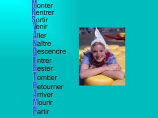 M R V D R E A M P A N T onter entrer enir escendre ester ntrer ller ourir artir rriver a î tre omber ortir etourner R S 