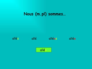 Nous (m.pl) sommes… allé s   allé e s allé e allé s allé 