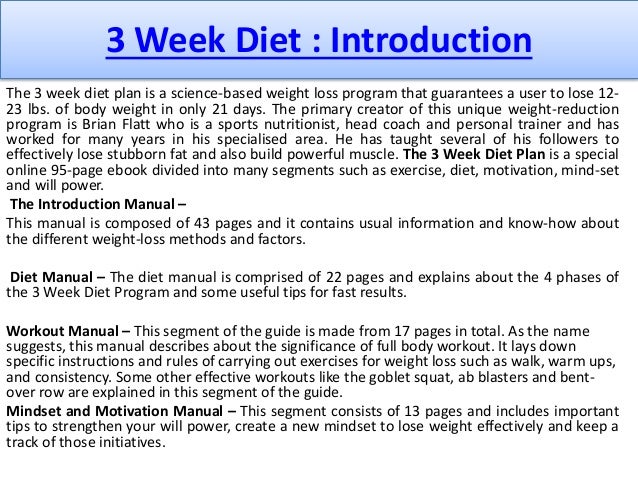 review of 3 wek diet plan