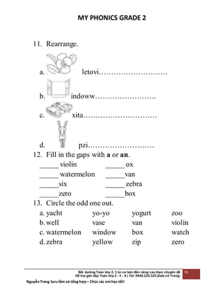 BÀI TẬP TIẾNG ANH CHO SÁCH MY PHONICS GRADE 2 | DOCX