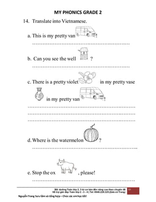 BÀI TẬP TIẾNG ANH CHO SÁCH MY PHONICS GRADE 2 | DOCX