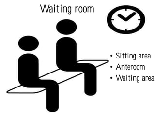 Waiting room



               • Sitting area
               • Anteroom
               • Waiting area
 