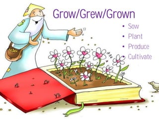 Grow/Grew/Grown
            •   Sow
            •   Plant
            •   Produce
            •   Cultivate
 