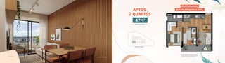 l i v i n g
2 q u a r t o s
perspectiva ilustrada do living 2 quartos
APTOS.
2 QUARTOS
47M2
P R I VAT I V O S
Planta artística do apartamento tipo, de 2 quartos final 5 – 47m² privativos
(do 2º ao 17º pavimento). Planta com sugestão de decoração. Os móveis,
eletrodomésticos, eletrônicos e elementos de decoração não fazem parte do
contrato de compra e venda da unidade. Medidas de face a face.
Apartamentos
que se adequam a você.
 