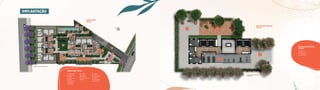 IMPLANTAÇÃO
Implantação
Térrea
1. Acesso veículos
2. Acesso social
3. Portaria
4. Acesso serviços
5. Delivery
6. Praça de apoio
7. Hall Torre A
8. Hall Torre B
9. Lavanderia
10. Gourmet
11. Playground
12. Brinquedoteca 13.
Solarium
14. Piscina
15. Pool house
16. Deck molhado
17. Pool bar
18. Salão de festas
19. Apoio festas
Implantação Térrea
Implantação Rooftop
Torre A
1. Fitness
2. Apoio fitness
3. Lounge lareira
4. Lounge mirante
Implantação Rooftop
Torre A
perspectiva ilustrada da implantação térrea
perspectiva ilustrada da implantação
do rooftop torre A
 