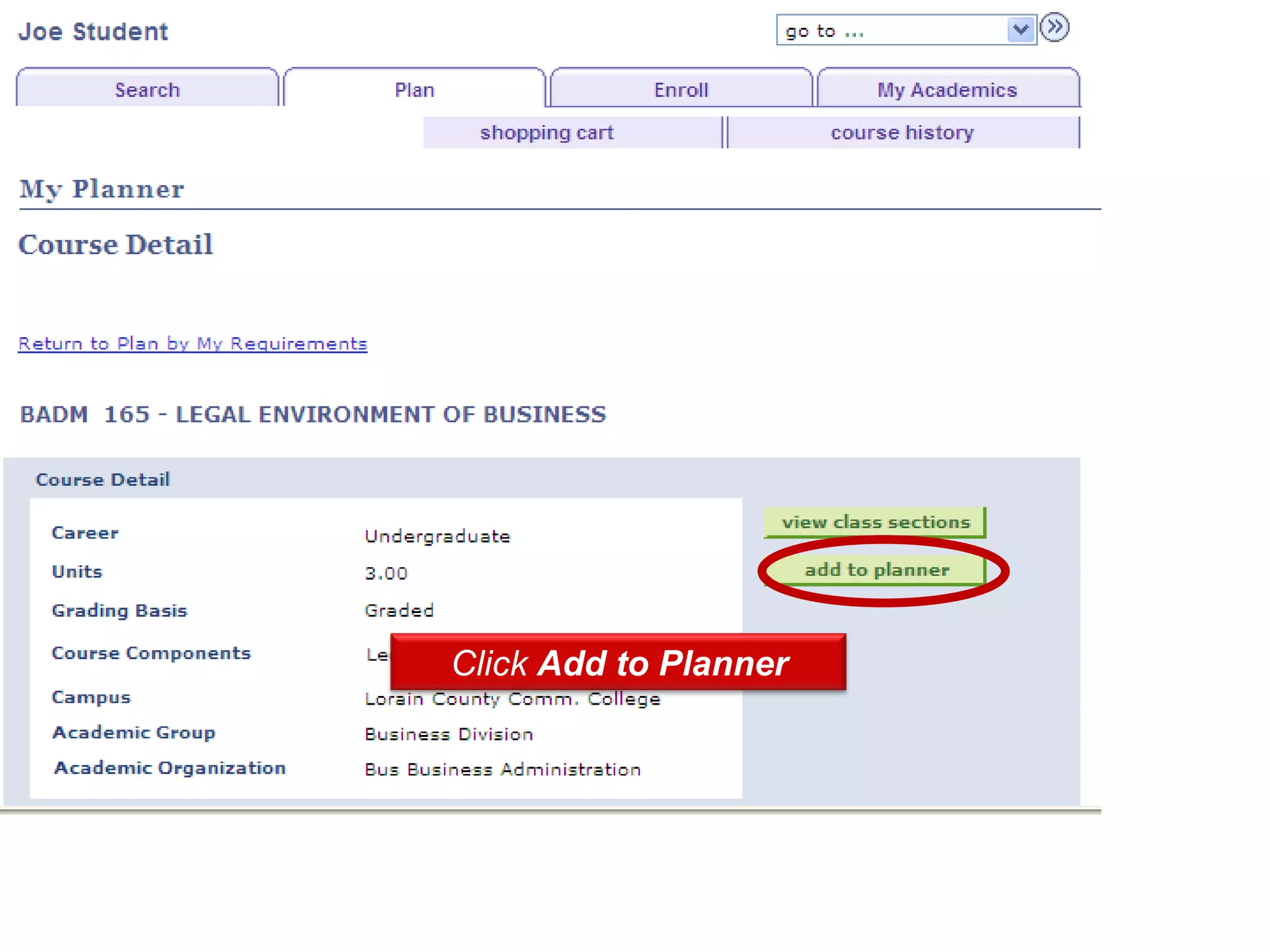 Click Add to Planner
 