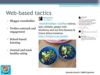 Web-based tacticsBlogger roundtablesTwitter outreach and engagementSchool-based learningJournal and track healthy eating