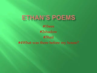 Ethan’s Poems #1bees #2shadow #3hail #4What was there before my house? 