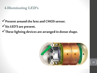 4.Illuminating LED’s
Present around the lens and CMOSsensor.
SixLED’Sarepresent.
These lightingdevices arearranged indonut shape.

18
 