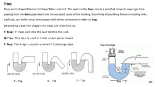 Traps:
Traps are U shaped fixtures that have Water seal in it. This water in the trap creates a seal that prevents sewer g...