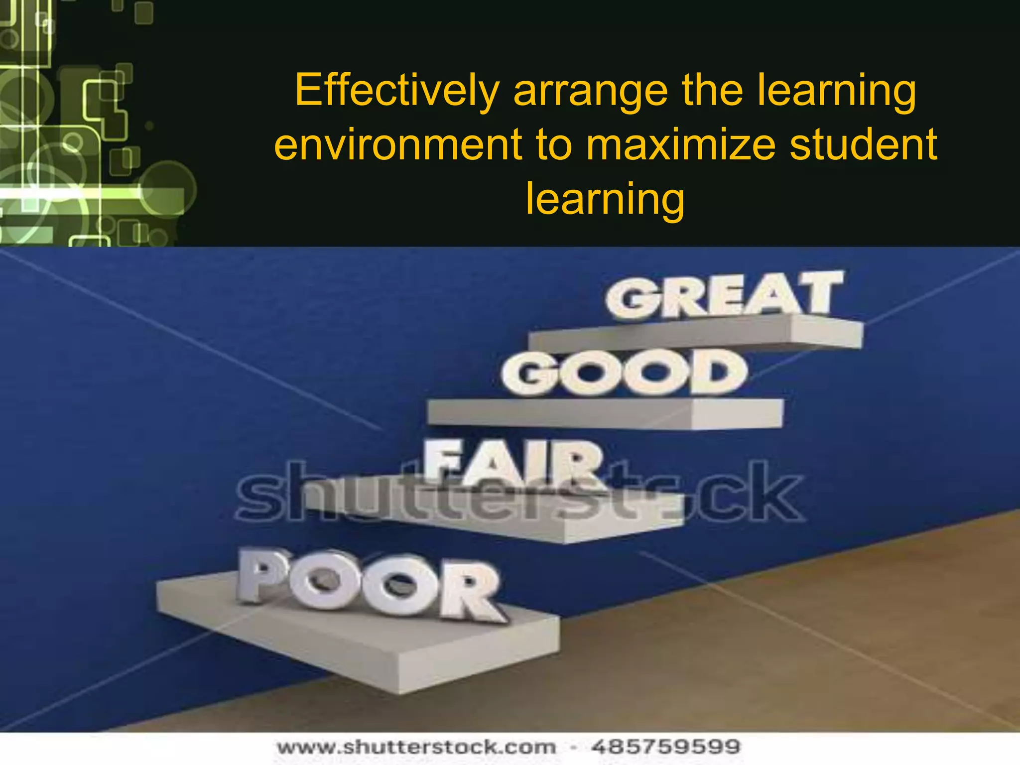 Effectively arrange the learning
environment to maximize student
learning
 