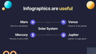Mars
Infographics are useful
Solar System
Mercury
Venus
Jupiter
Mars is a red planet
Mercury is very small
Venus is a hot planet
Jupiter is a gas giant
 