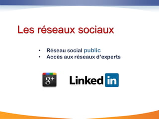 Les réseaux sociaux
    •   Réseau social public
    •   Accès aux réseaux d‟experts
 