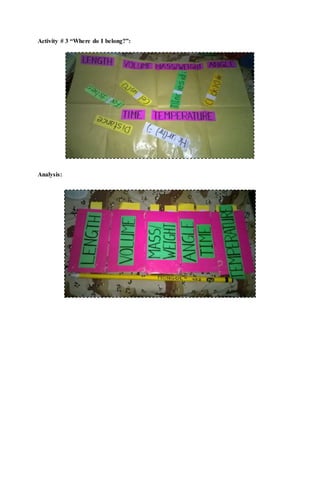 Activity # 3 “Where do I belong?”:
Analysis:
 