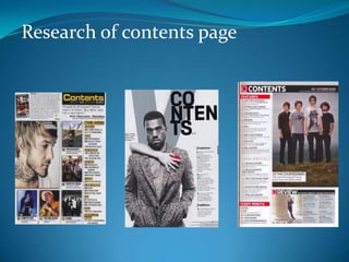 Research of contents page