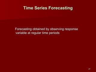 Forecasting obtained by observing response variable at regular time periods Time Series Forecasting 