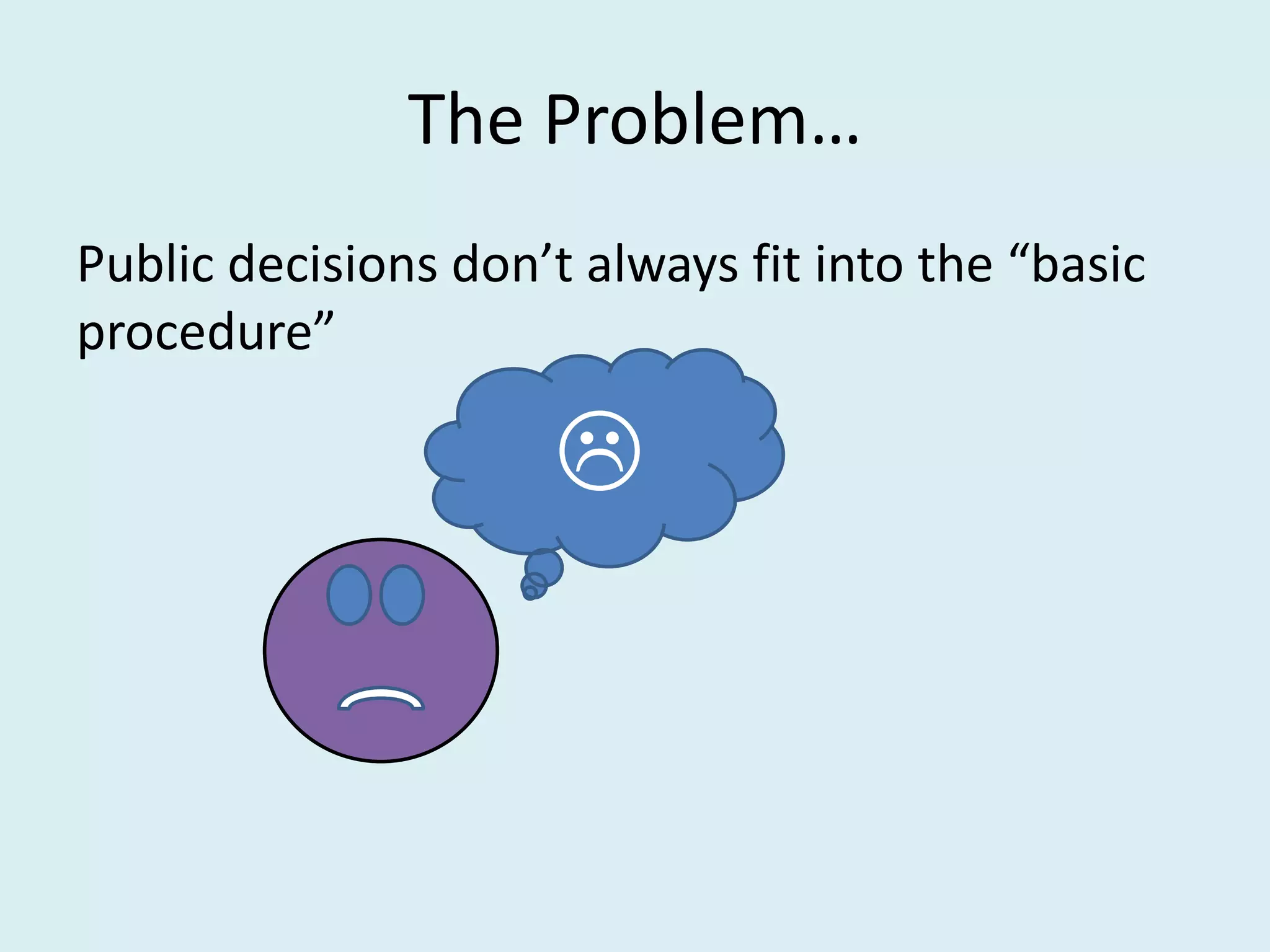 The Problem…
Public decisions don’t always fit into the “basic
procedure”

                     
 