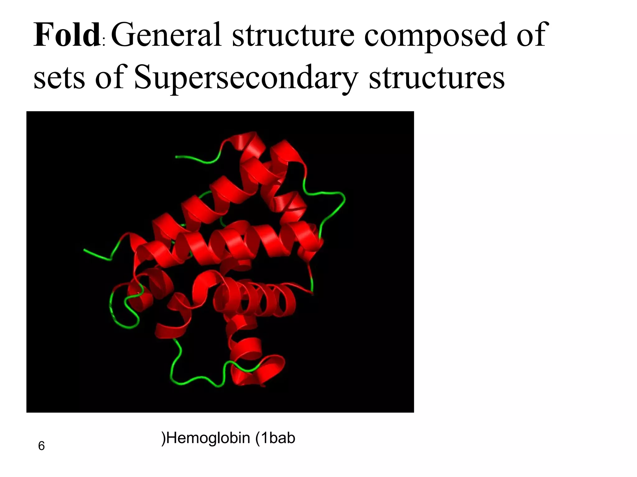 6
Hemoglobin (1bab(
Fold: General structure composed of
sets of Supersecondary structures
 