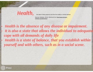 My prezi on health, wellness, exercise and nutrition | PDF