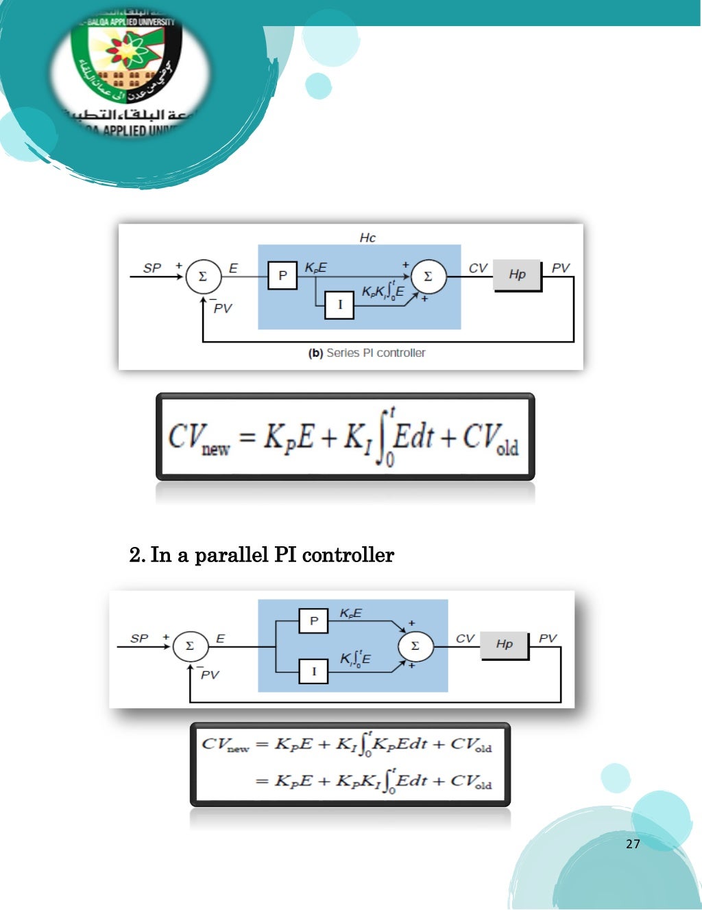 Types of Controllers PID PD I PD
