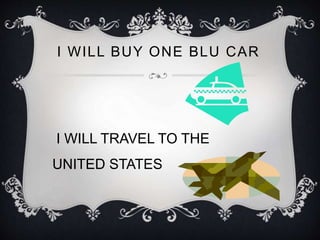 I WILL BUY ONE BLU CAR
I WILL TRAVEL TO THE
UNITED STATES
 