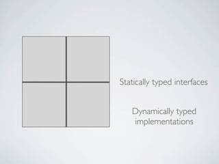 Statically typed interfaces


   Dynamically typed
   implementations
 