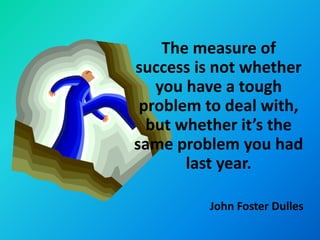 The measure of
success is not whether
   you have a tough
 problem to deal with,
  but whether it’s the
same problem you had
       last year.

         John Foster Dulles
 