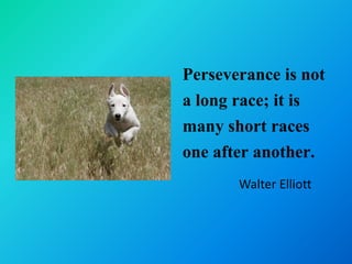 Perseverance is not
a long race; it is
many short races
one after another.
       Walter Elliott
 