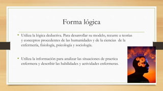 Forma lógica
• Utiliza la lógica deductiva. Para desarrollar su modelo, recurre a teorías
y conceptos procedentes de las h...