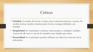 Críticas
• Claridad: el modelo de Levine es claro, tiene coherencia interna y externa. El
modelo incluye muchos términos p...