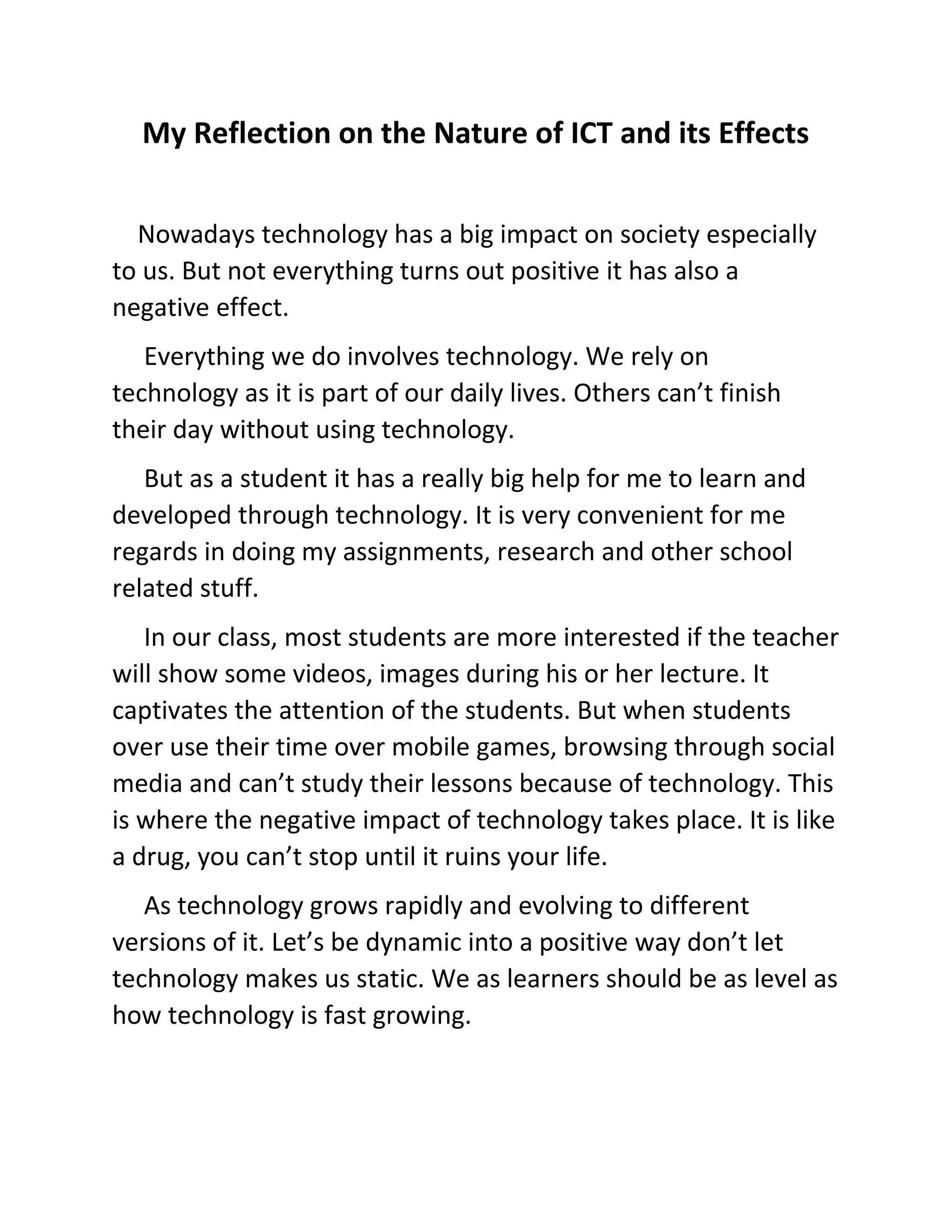 My Reflection on the Nature of ICT and its Effects | DOC