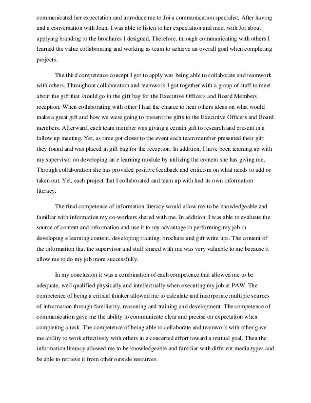 internship reflection paper essay