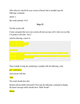 Adding System Call to Kernel | DOCX