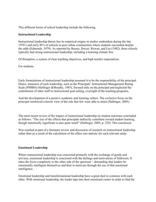 THE IMPACT OF SCHOOL LEADERSHIP ON STUDENTS’ ACADEMIC PERFORMANCE | DOC
