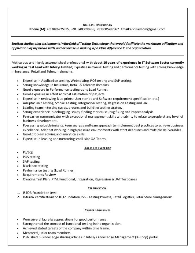 loadrunner resume