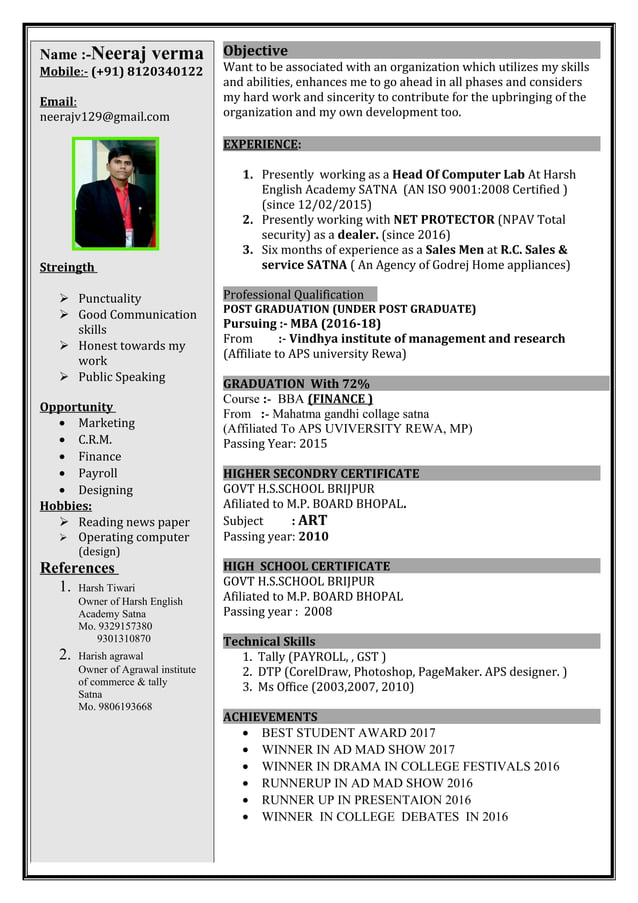 MBA Dual Specialization Resume PDF