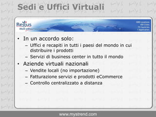 Azienda 2.0 (internet company)Società basata su sistema relazionale  aperto (social network), ove ogni persona interna/esterna può contribuire allo sviluppoInternet: Centro nevralgico e organizzativo della NewcoSistema distributivo e relazionale interamente online e automatizzatoRiduzione al minimo dei costi (basato su tecnologie Open Source)Servizi e informazioni centralizzate e accessibili da tutto il mondo tramite internetCentralizzazione della conoscenza e gestione risorse