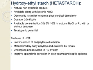 Hetastarch Injection IV FLUIDS AND BLOOD IN RESUSCITATION | PPTX