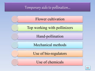 Temporary aids to pollination…
Flower cultivation
Top working with pollinizers
Hand-pollination
Mechanical methods
Use of bio-regulators
Use of chemicals
61
 