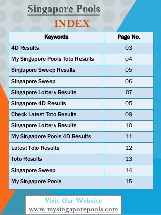 My Singapore Pools 4 D Results My Singapore Pools 4 D Results