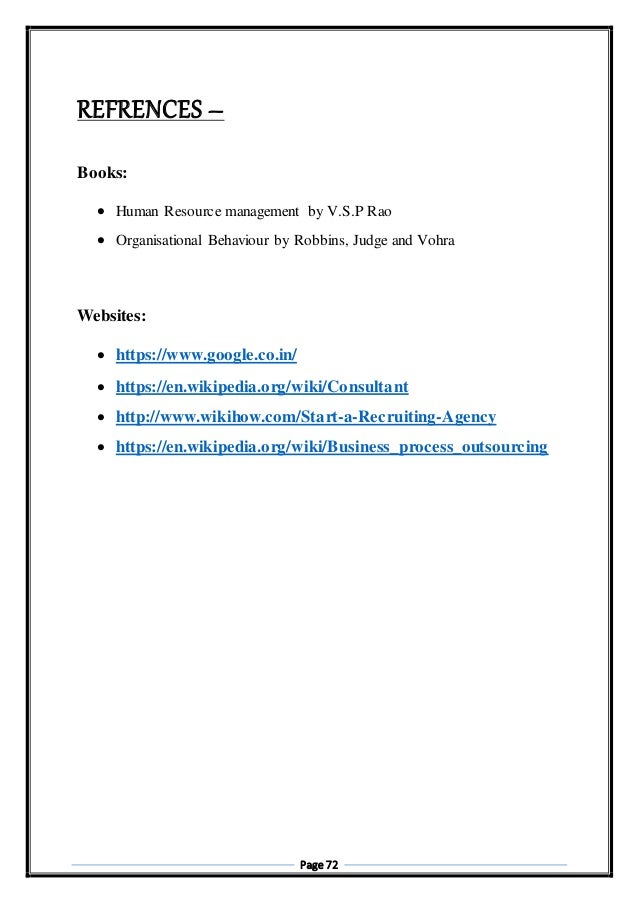 project report on study of bpo hr consultancy