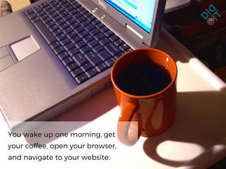 You wake up one morning, get
your coffee, open your browser,
and navigate to your website.
 