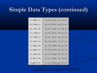 Database Tables and Data Types | PPT