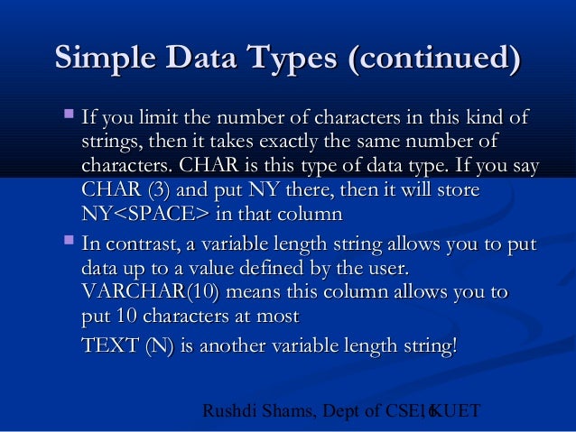 Database Tables and Data Types