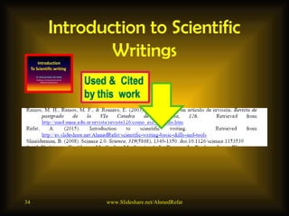 www.Slideshare.net/AhmedRefat34
Introduction to Scientific
Writings
 