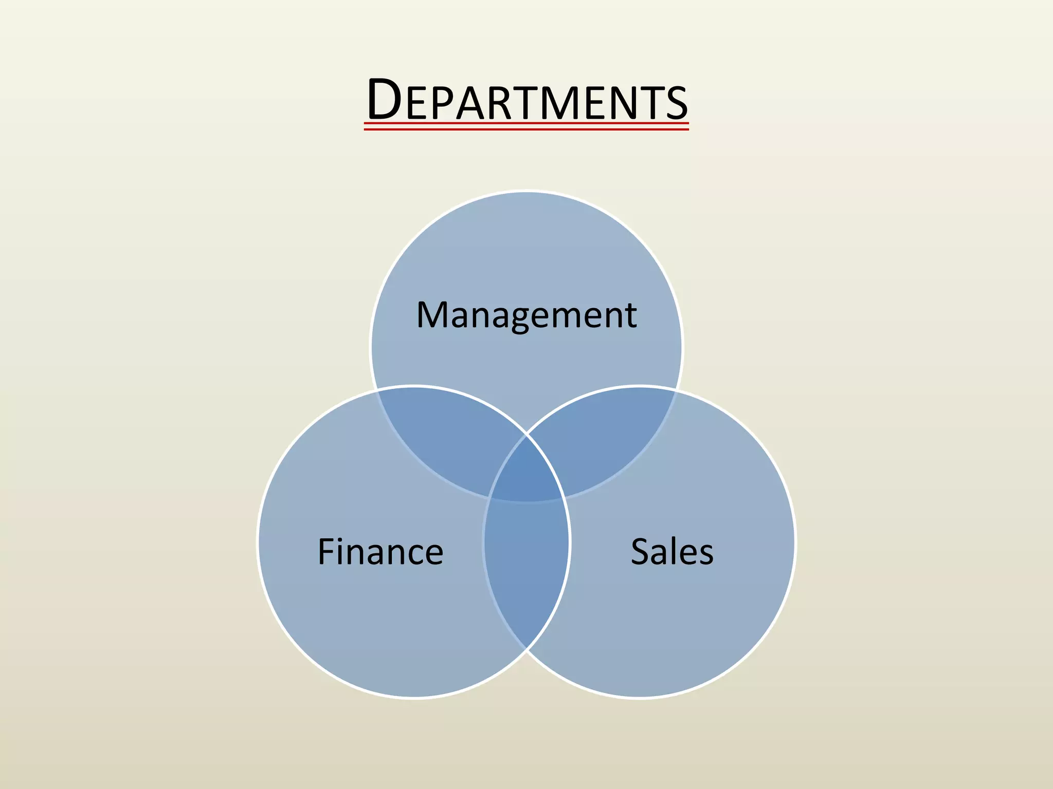 DEPARTMENTS
Management
SalesFinance
 