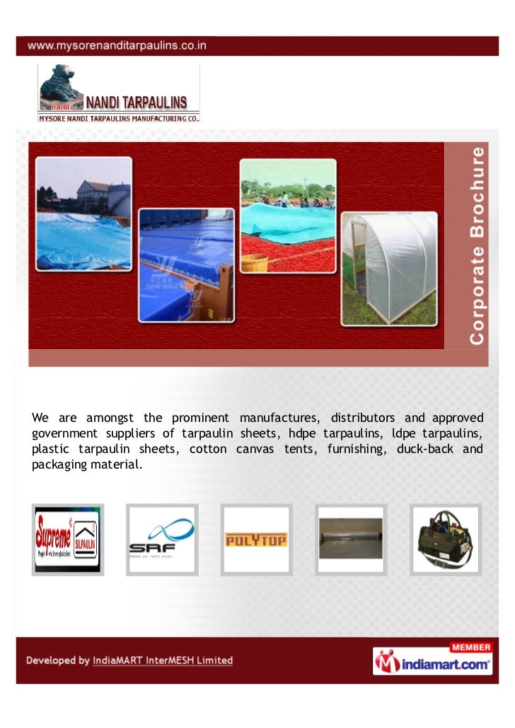 Mysore Nandi Tarpaulins Mfg. Co., Hyderabad, Tarpaulins And Tents