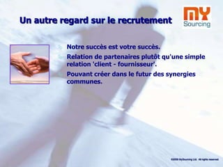 Des services clés en mains…Formule « My Ad »Gestion de votre recrutement par annonces – retours ciblésPrestations aide à la définition de poste 